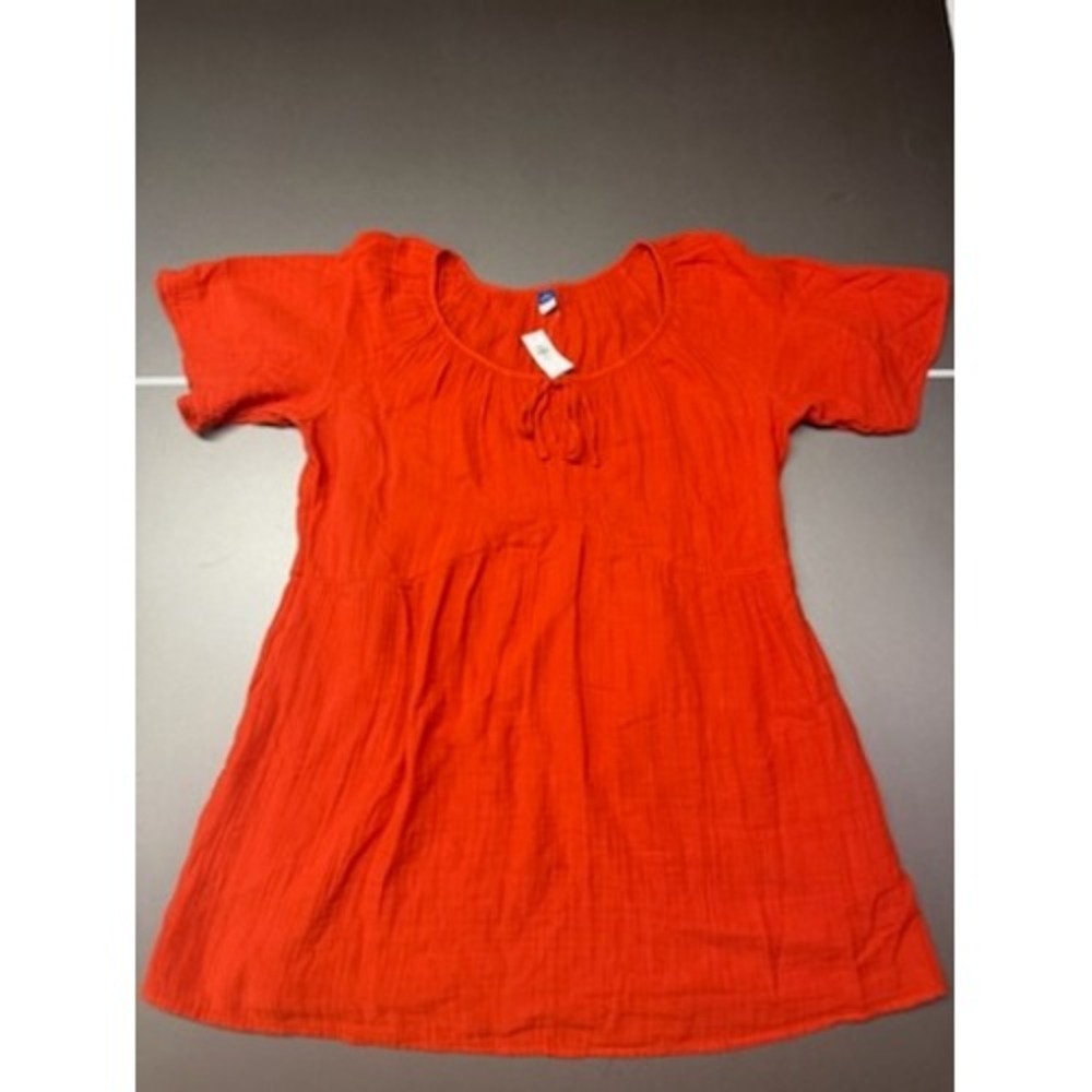 Old Navy Womens Petite Medium Orange Crinkle Gauze Babydoll Tunic Top NWT